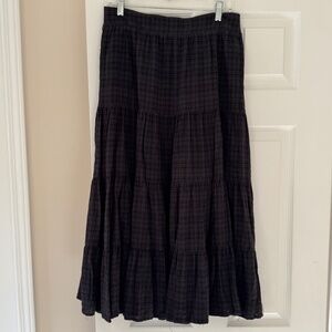 Lauren Conrad Tiered Boho Skirt Black/Gray Plaid-Size M